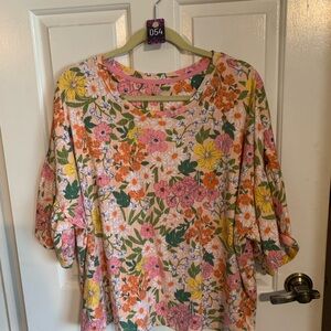 Cuddl Duds Pink Floral Puff-Sleeve Tunic